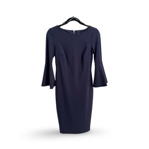 Elegant Calvin Klein Navy/purple Bell Sleeve Dress w/gold Zipper